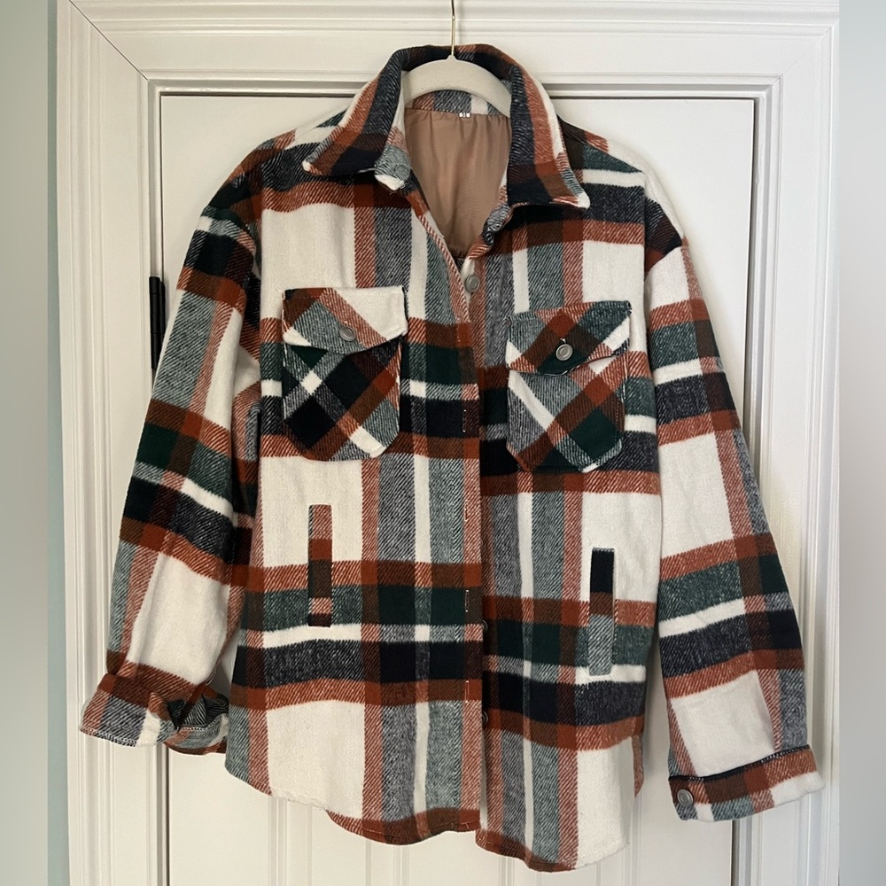 Plaid Button-Up Jacket Shacket Size M